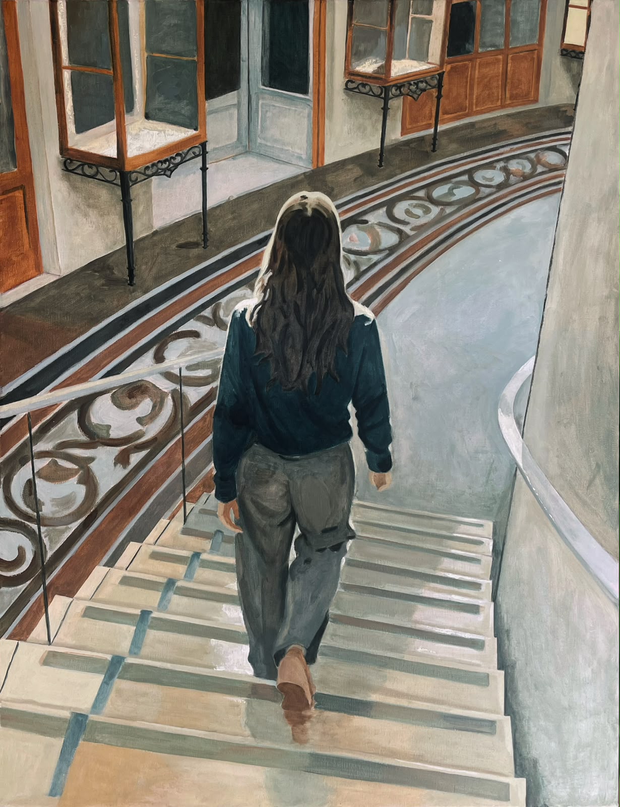 "Woman descending the stairs" by Alexis Sergent